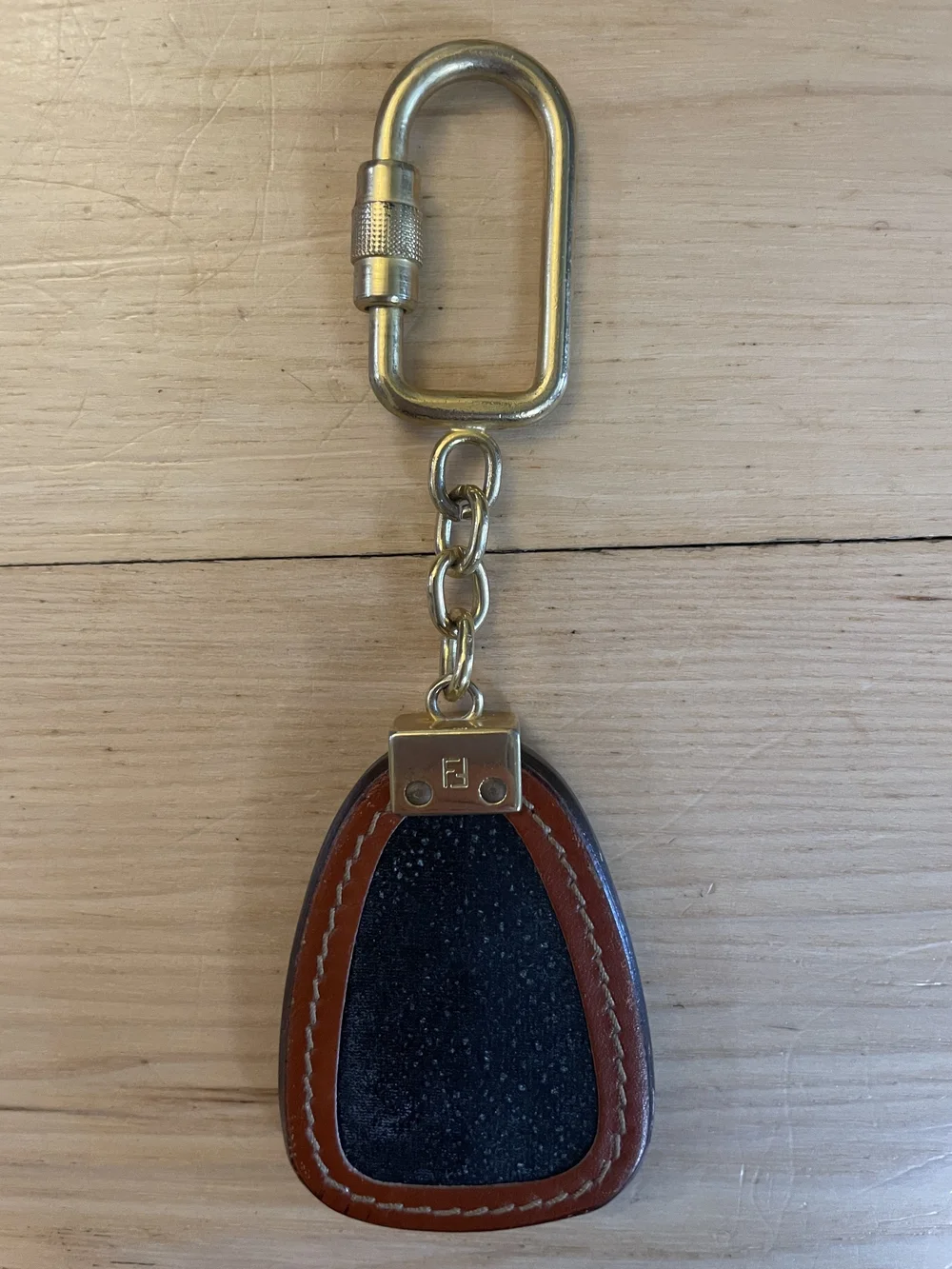 Fendi Vintage Leather Keychain Bag Charm Black Brown Gold Tone